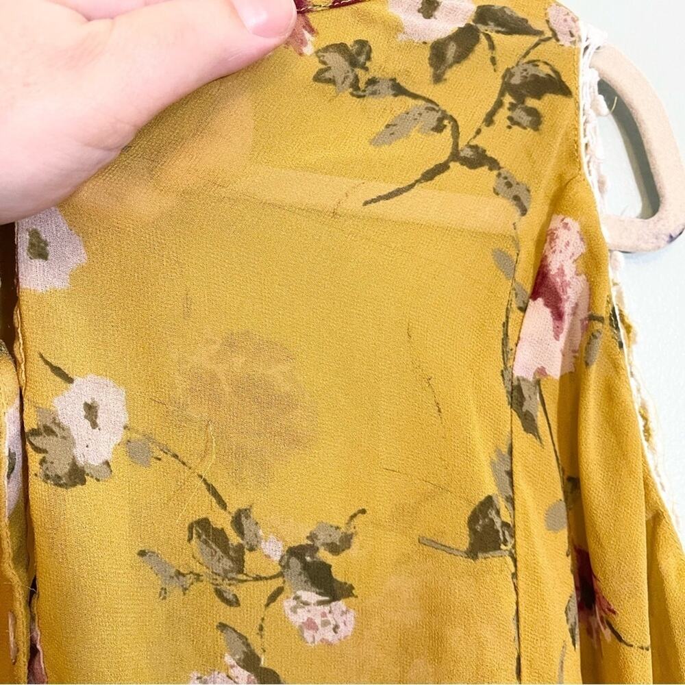 Pink Blush Yellow Floral Sheer Open Shoulder Blouse Size XL - Picture 9 of 16